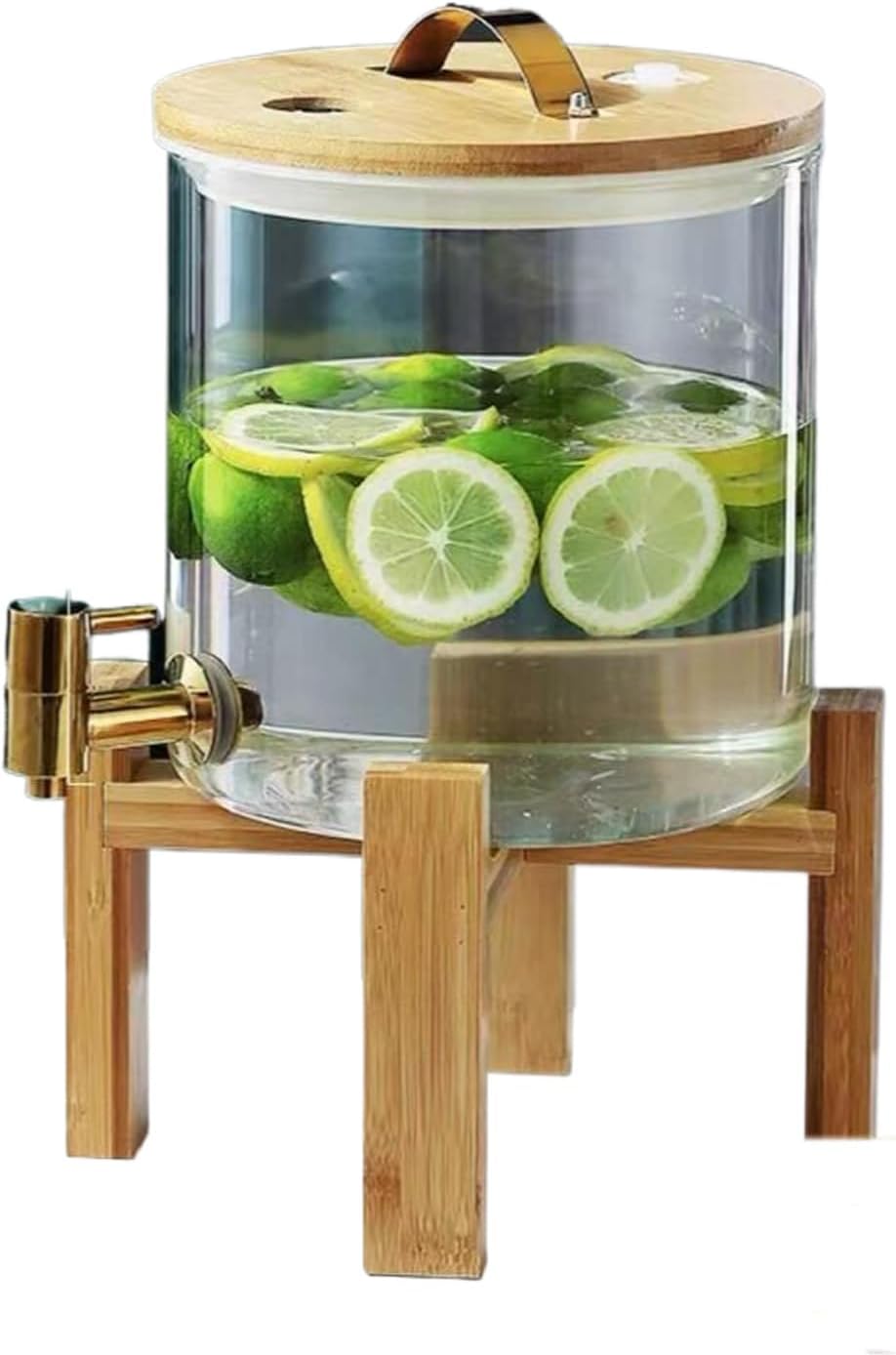 Glass Drink Dispenser,Drinkware with Stand and Lid,Cold Water Pitcher,Juice Pitcher for Parties,Bars,Weddings,Homemade Juices,Picnics,Barbecues and Daily,Silver(Gold Faucet + Bracket 5L)