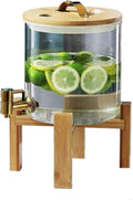 Glass Drink Dispenser,Drinkware with Stand and Lid,Cold Water Pitcher,Juice Pitcher for Parties,Bars,Weddings,Homemade Juices,Picnics,Barbecues and Daily,Silver(Gold Faucet + Bracket 5L)