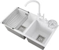 Utility Sinks Kitchen with Cold and Hot Water Fauet 28''x 15'' Stainless Steel Undermount Sink Double Bowl Pressurized Cup Washer Soap Dispenser White