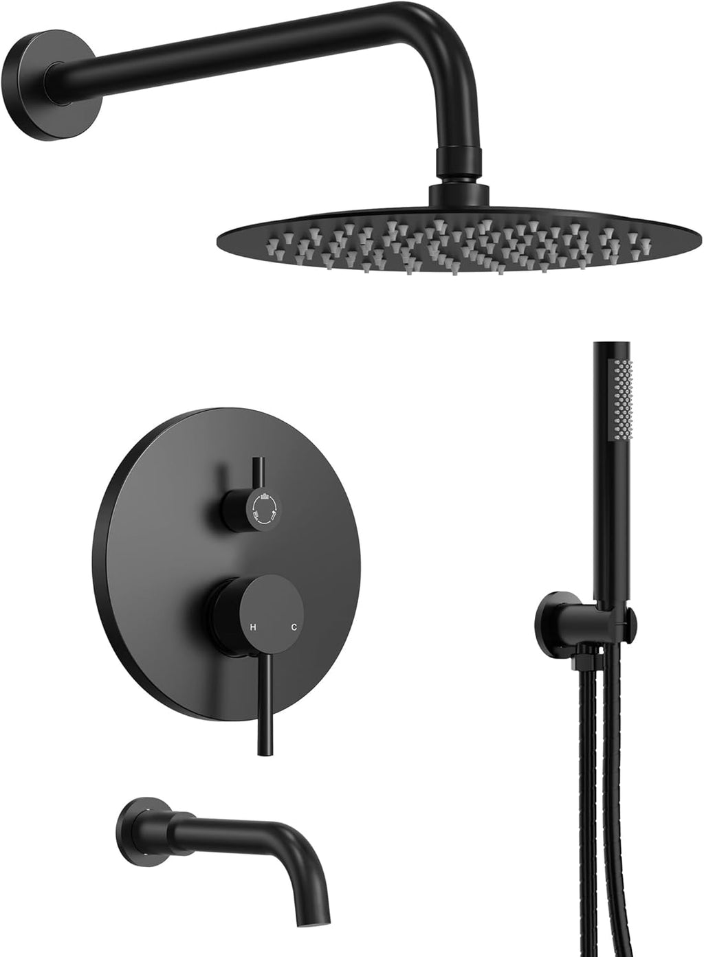 10' High-Pressure Rainfall Shower System with Handheld Spray, Wall Mount Bathroom Shower Faucet Set with Tub Spout (Matte Black)