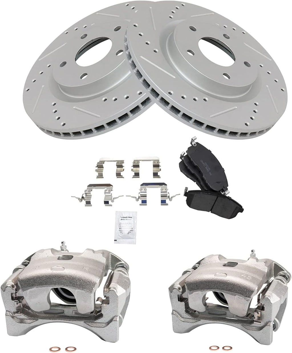 TRQ Performance Front Brake Pad and Rotor Set Ceramic Vented Coated Rotors Calipers Compatible with 2011-2012 Nissan Sentra SE-R
