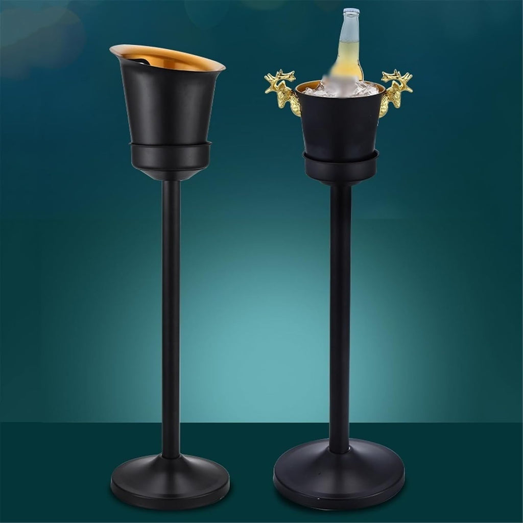 Party Black Ice Bucket with Stand Stainless Steel Ice Cube Container for Wine Beer KTV Club Bar BBQ Party Wedding Cooler Tub(Large)