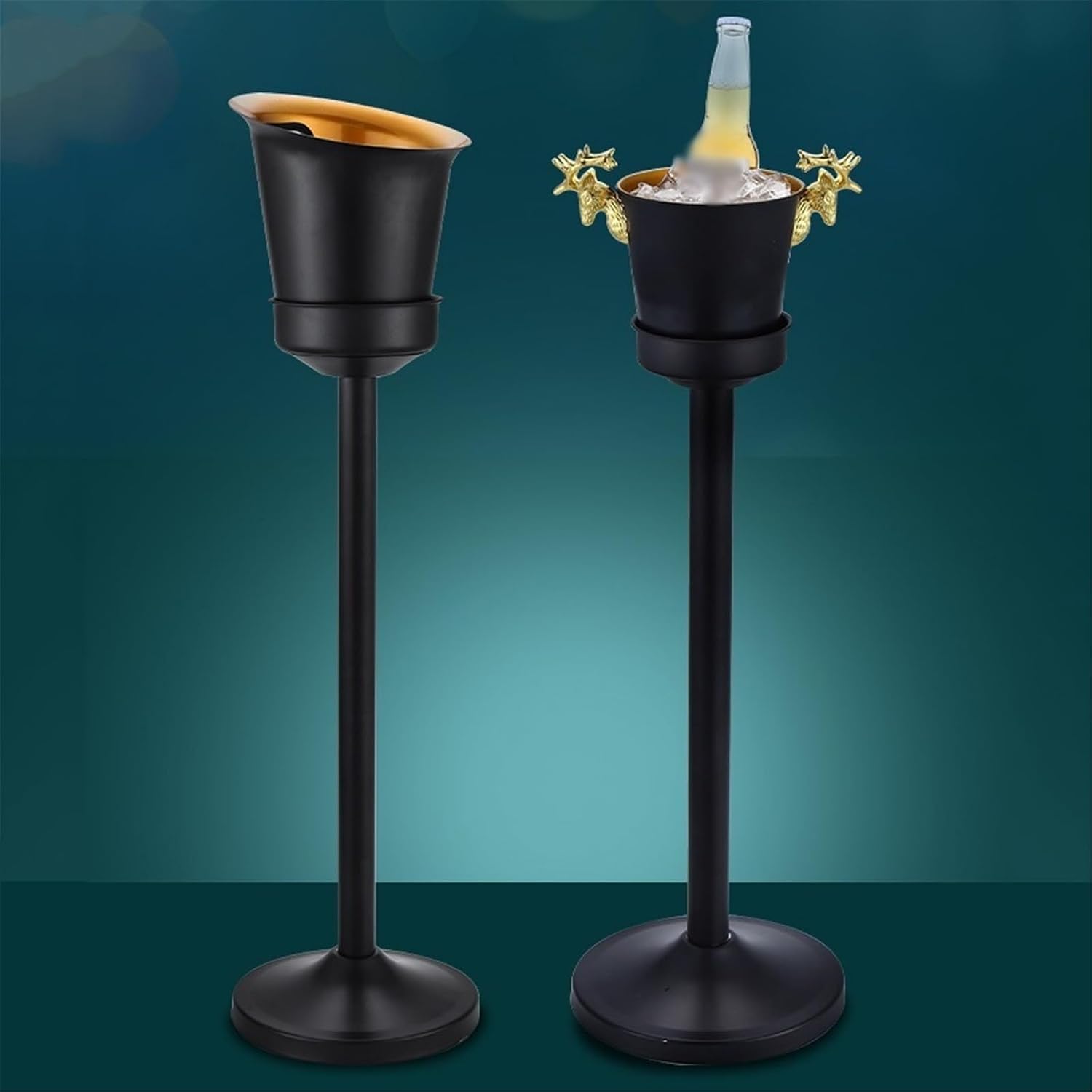Party Black Ice Bucket with Stand Stainless Steel Ice Cube Container for Wine Beer KTV Club Bar BBQ Party Wedding Cooler Tub(Small)