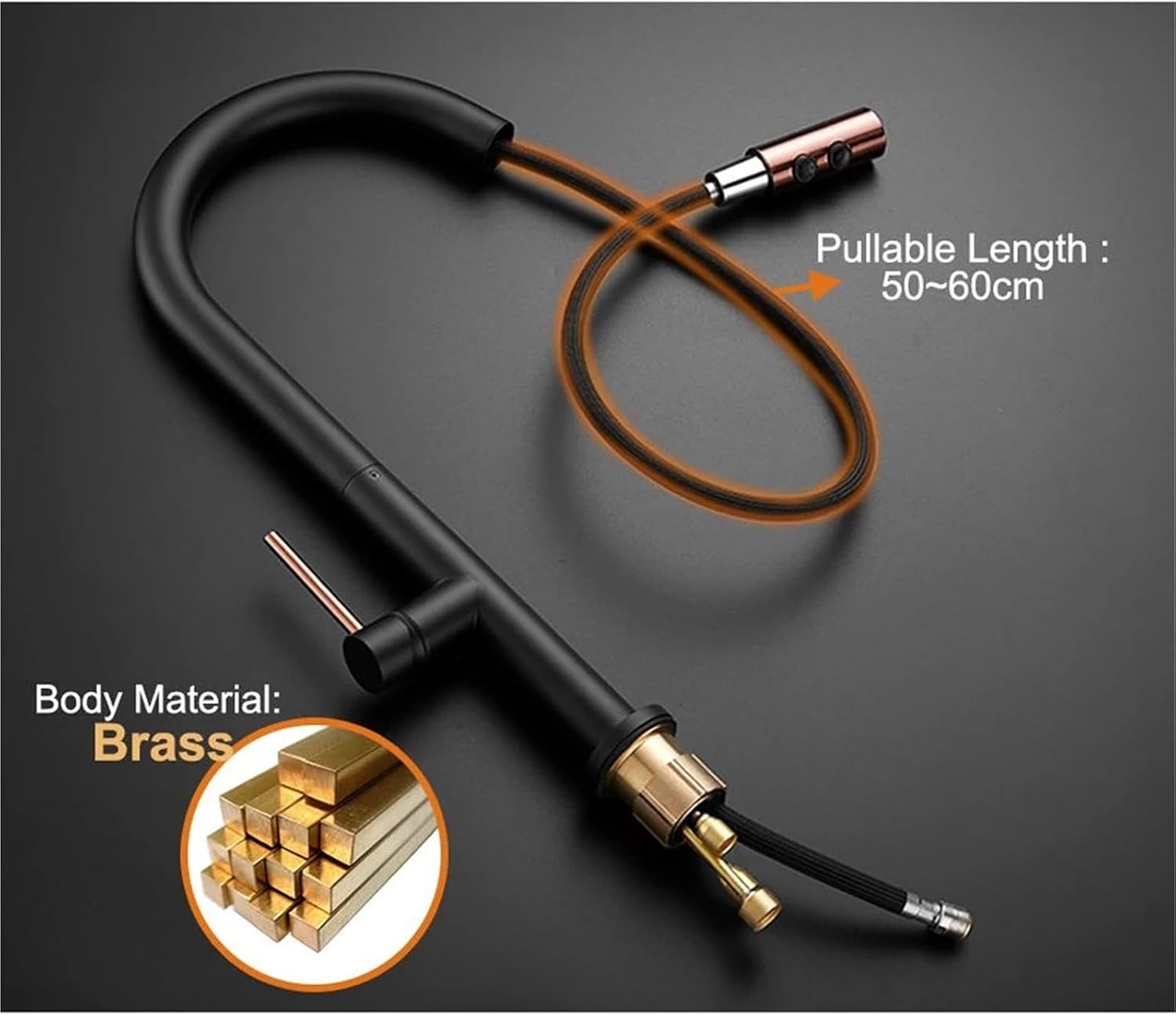 Modern Kitchen Faucet Pull Out 2 Mode Outlet Water Spray Deck Mounted Hot and Cold Water Sink Mixer Tap(Black-Gold)