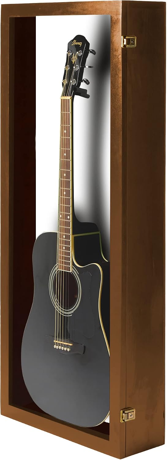 PENNZONI Acoustic Guitar Display Case - Acrylic Acoustic Guitar Case - Guitar Display Case Wall Mount Made from Hardwood Frame & Clear Acrylic - Walnut w/Felt White