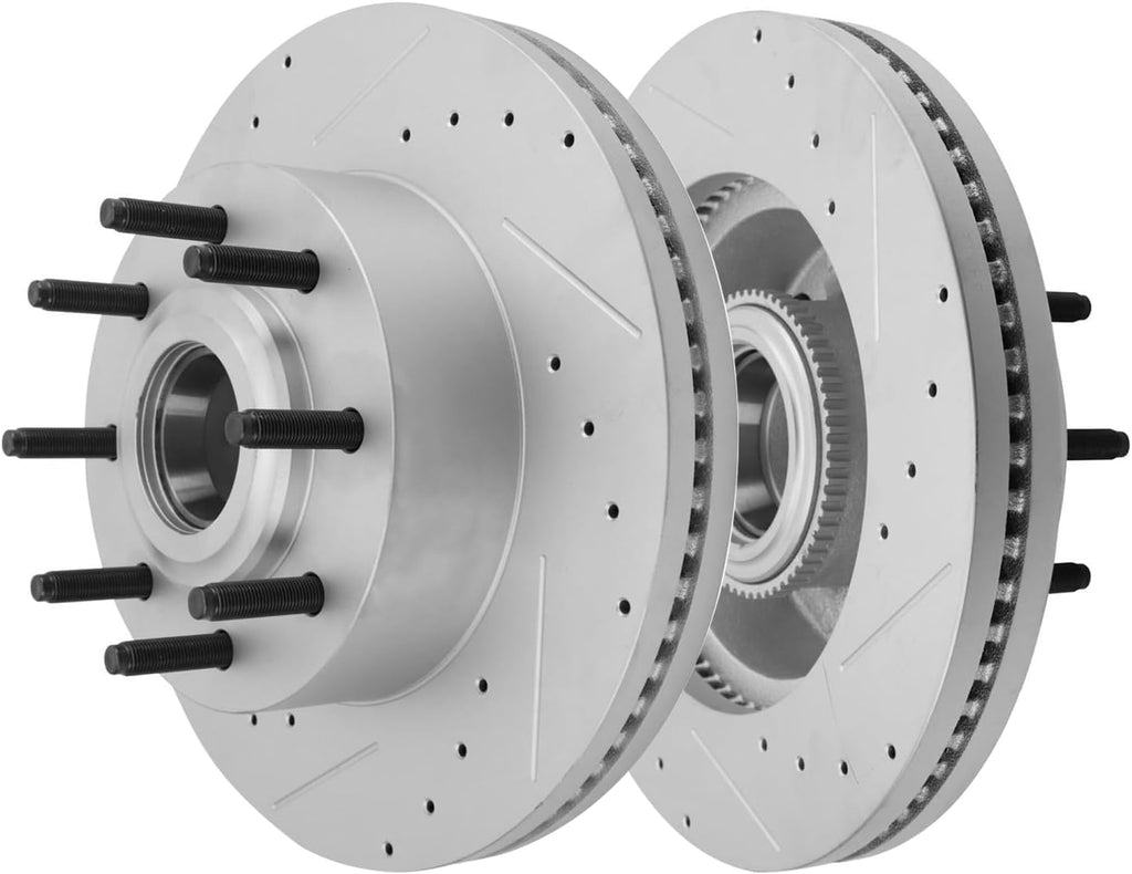 Detroit Axle - RWD Brake Kit for Ford 2012-2022 F-250 2013-2022 F-350 Super Duty Drilled Slotted Disc Brake Rotors Ceramic Brakes Pads Replacement: 14.29' inch Front and Rear Rotor