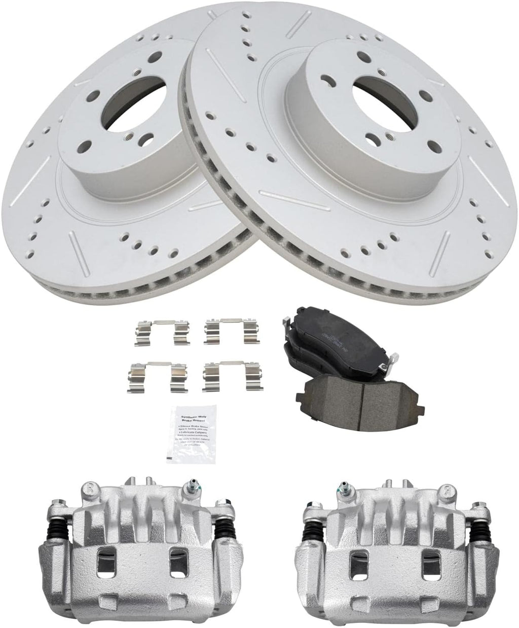 TRQ Performance Front Brake Pad and Rotor Set Ceramic Vented Coated Rotors Calipers Compatible with 2007 Subaru Outback