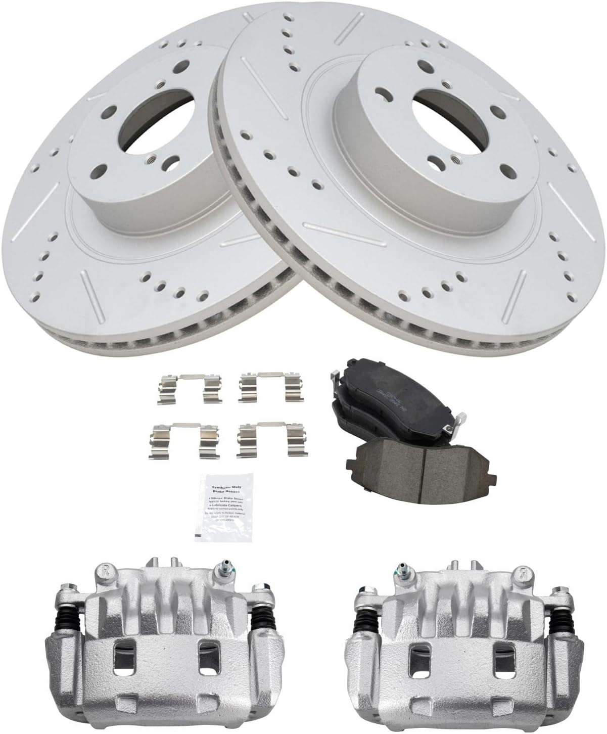 TRQ Performance Front Brake Pad and Rotor Set Ceramic Vented Coated Rotors Calipers Compatible with 2007 Subaru Outback