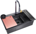 Drop In Kitchen Sink with Faucet, 29.5x17.7x10' Basin Depth Undermount Kitchen Sinks, Stainless Steel Sink with Cup Washer, Drain Strainer, Cutting Board, Colander, Storage Basket & Roll-up Rack