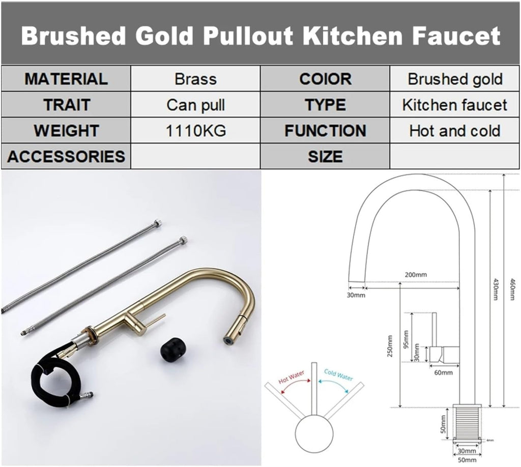 Brass Brushed Gold Black 360 Degree Rotation Kitchen Hot and Cold Water Sink Taps Pull Out Spout Kitchen Faucet(Chrome)
