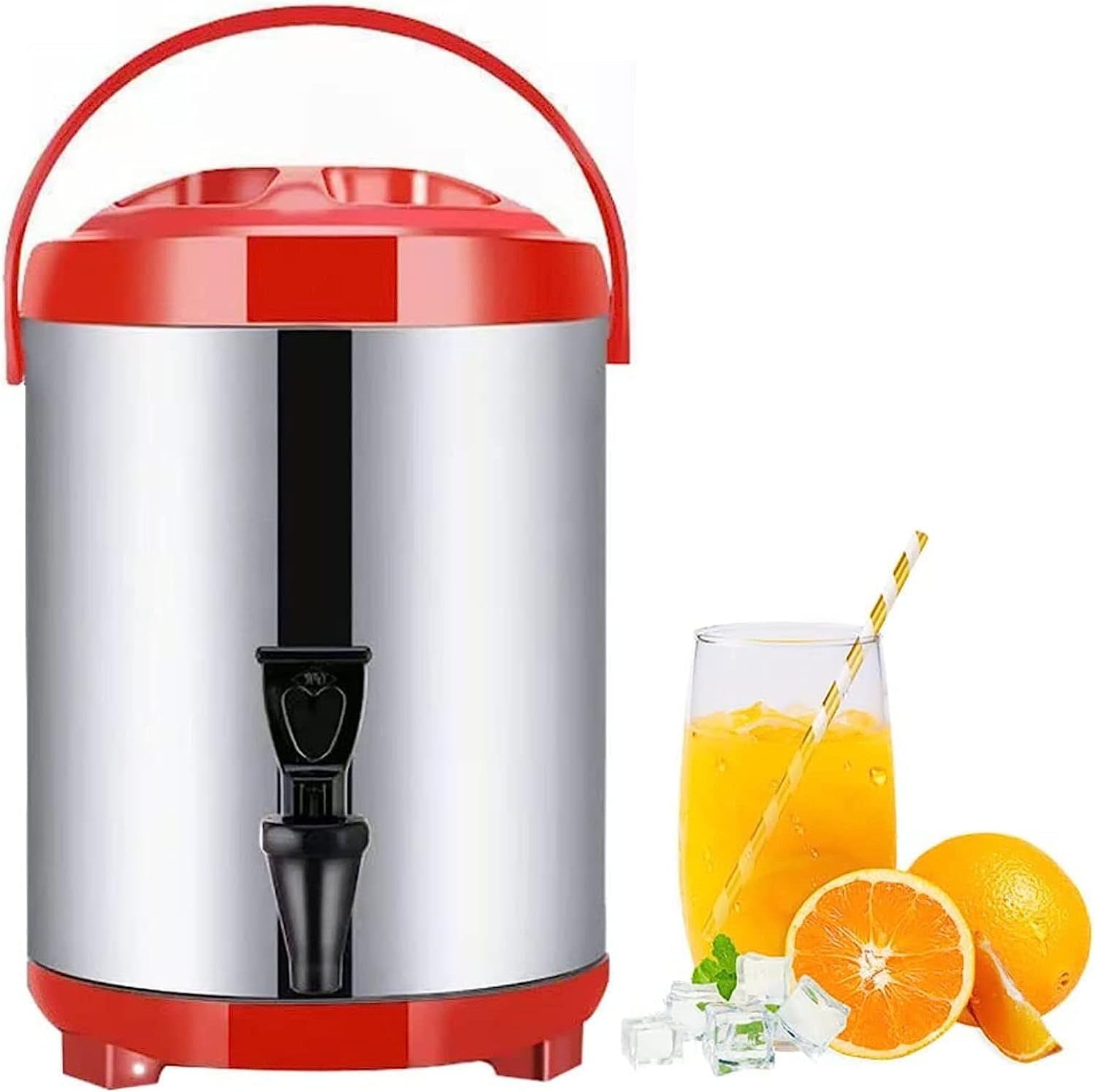Hot Water Dispenser With Faucet, Stainless Steel, 6L/8L/10L/12L, Commercial Large Coffee Urn Insulated Barrel, Insulated For 10-12 Hours (Color : Rojo, Size : 8L)