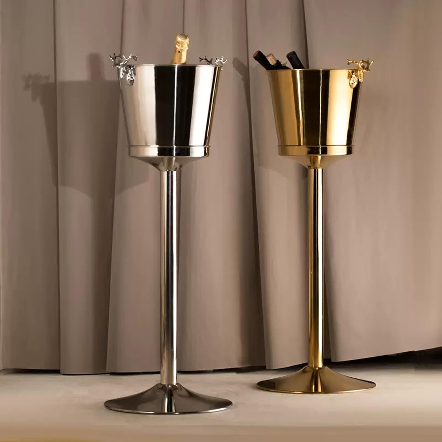 Keep Ice Frozen Longer Large Stainless Steel Free Standing Wine Chiller Coolers and Cellar with Ice Bucket Kitchen Bar Wares for parties(Silver)