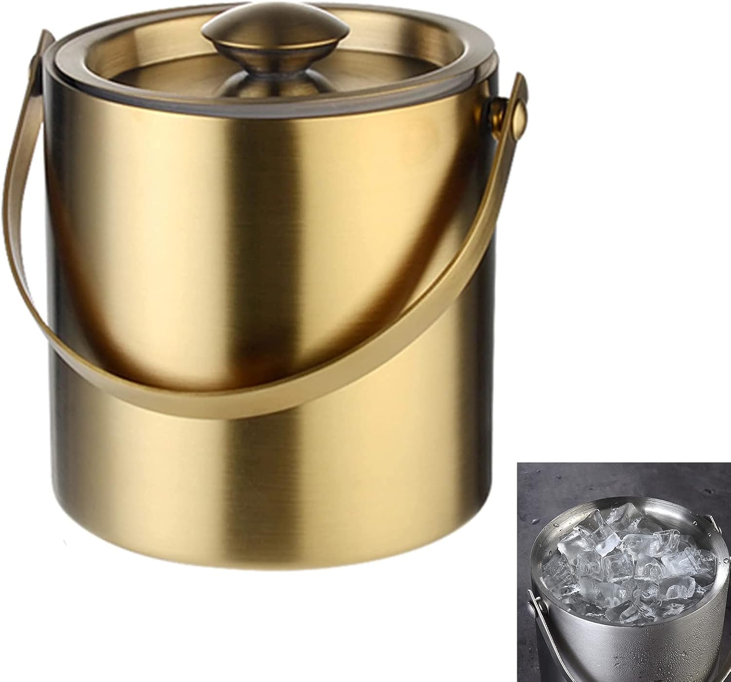 Ice Bucket Ice Bucket with Lid and Ice Tongs Ice Bucket for Home Bar 2L 3L Stainless Steel Double Wall Bar Ice Bucket Set