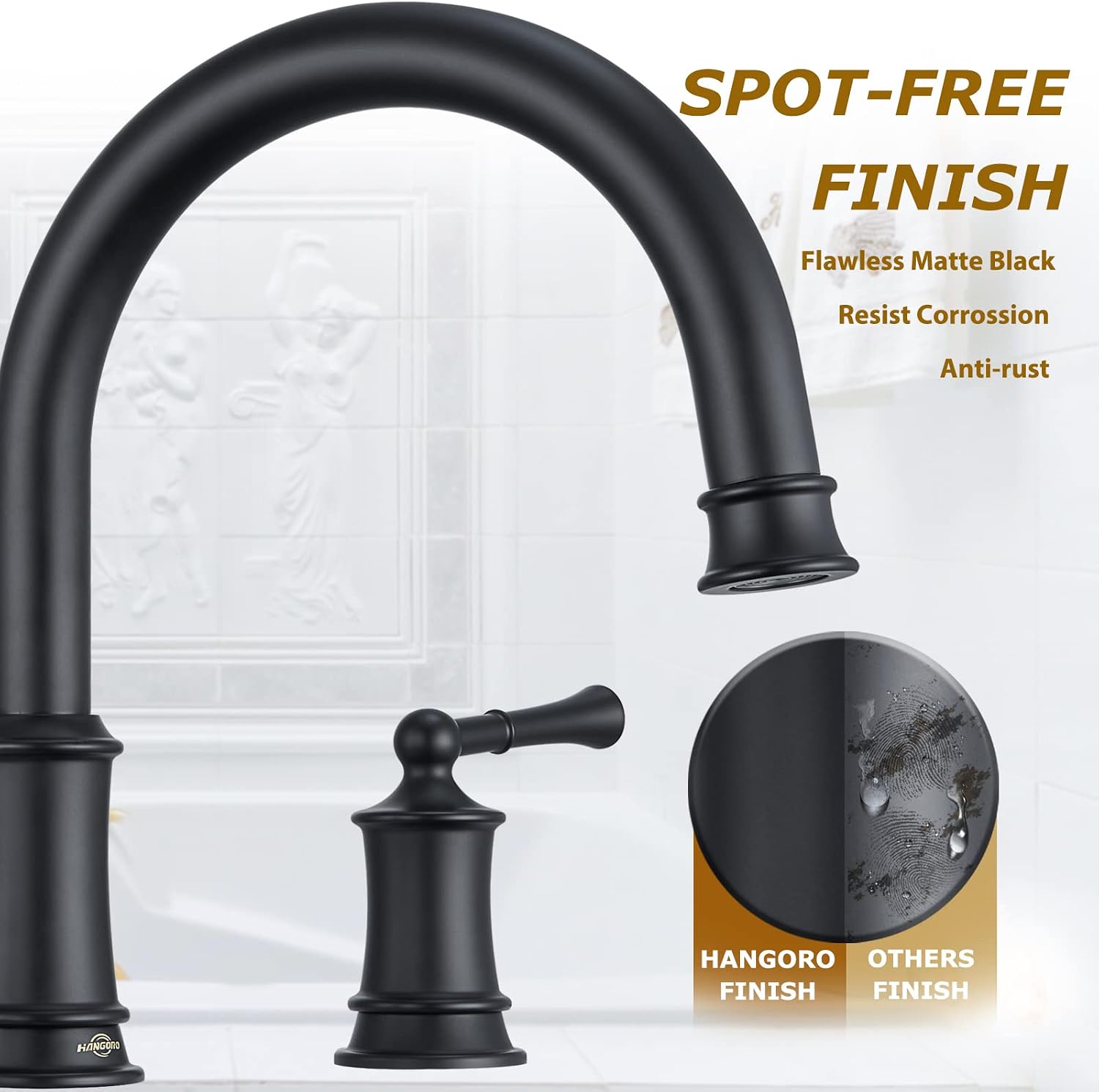 Matte Black Roman Tub Faucet, Antique Bathtub Faucet Set 3 Hole, High Flow Bath Tub Faucet 12-16 inch Widespread, Solid Brass Tub Filler 2 Handle 360° Swivel Spout Rough-in Valve(B2307-BK)