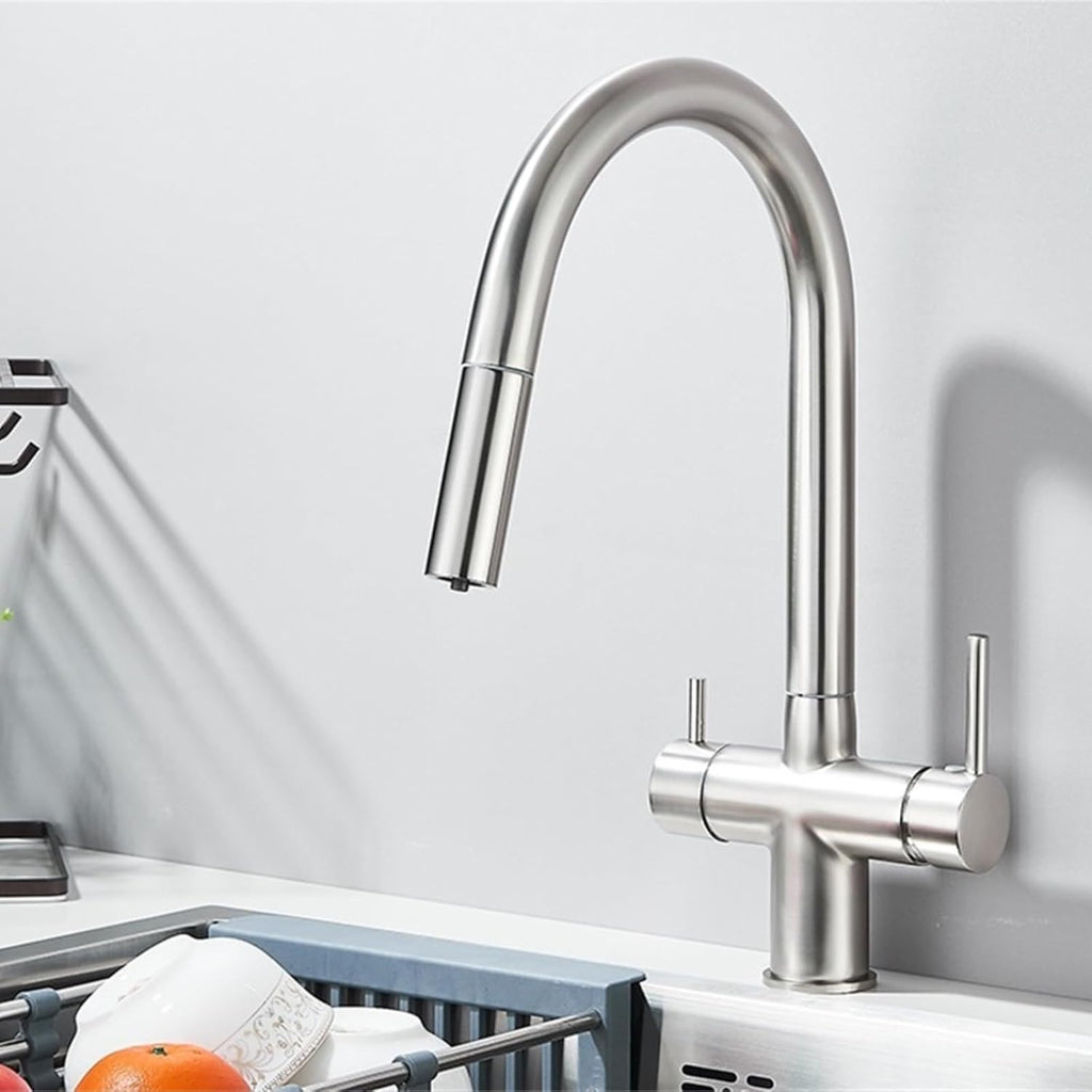 Kitchen Faucet 360 Degree Rotate Hot Cold Mixer Kitchen Taps Dual Handle Drinking Water Tap(Brushed Nickel)