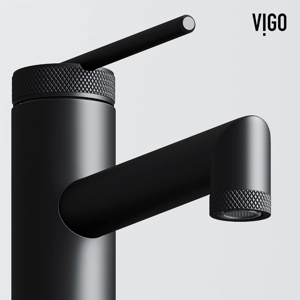 VIGO Sterling Single-Handle Single-Hole Mount Bathroom Sink Faucet, 7-Inch, Matte Black, Modern Design, Solid Brass, 1.2 GPM WaterSense & Ceramic Disc Valve, Corrosion-Resistant