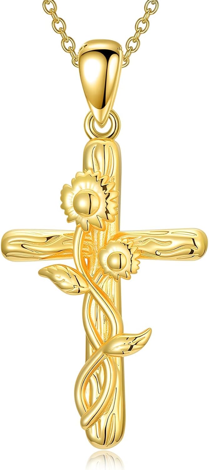 18K Gold Cross Pendant for Women Gold Cross Necklace 18K Gold Jewelry Religious Gift