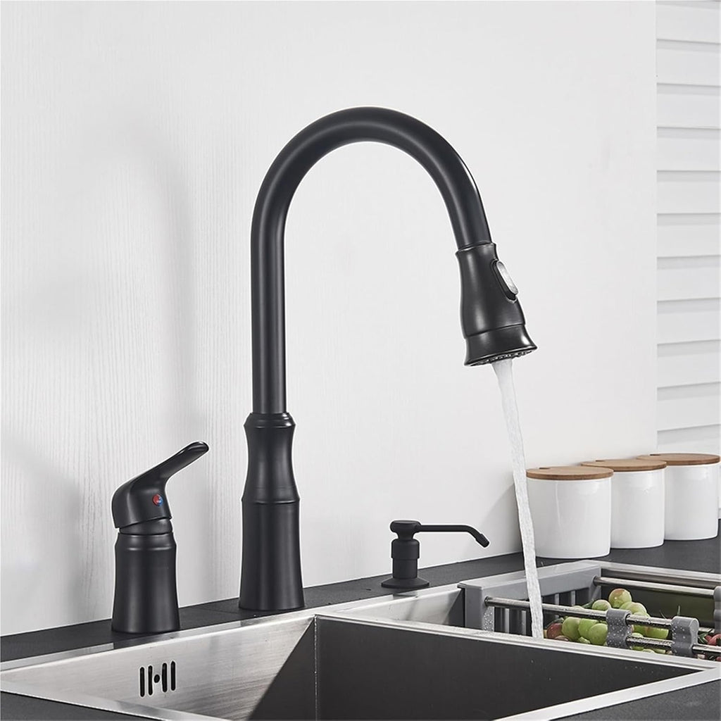 Brass Kitchen Faucet Pull Out Flexible Sink Mixer Taps Hot & Cold Water Mixer Cranes Water Saving Bathroom Faucets(Black B)