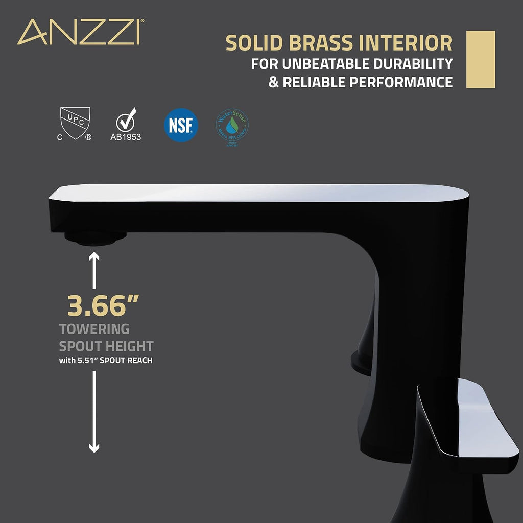 ANZZI Bathroom Faucet, Two Handle for Sink 3 Hole, Three Hole Bathroom Sink Faucet, RV Faucet, Vanity Faucet, Two Tone 8in Widespread Faucet, Matte Black & Chrome Faucet and Pop-up Drain (L-AZ902MB-C)