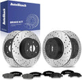 AutoShack Front & Rear Brake Rotors & Premium Pads for Chevrolet & GMC, Silverado 1500 2007-2013 Sierra 1500 2007-2013, 4WD RWD AWD V8 4.8L 5.3L 6.0L 6.2L - E-Coated Drilled & Slotted - ShadowGuard