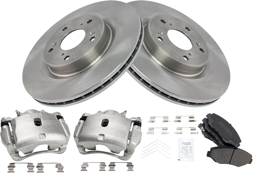 TRQ Front Brake Pad and Rotor Set Semi Metallic Calipers Compatible with 2012-2015 Honda CR-V