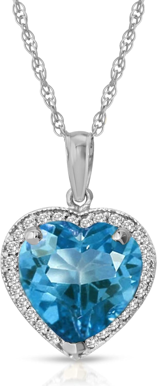 Galaxy Gold GG 14K Solid Gold, Natural Blue Topaz and Diamond Pendant Necklace for Women - 14-24 Inch Available, Fine Jewelry for Women