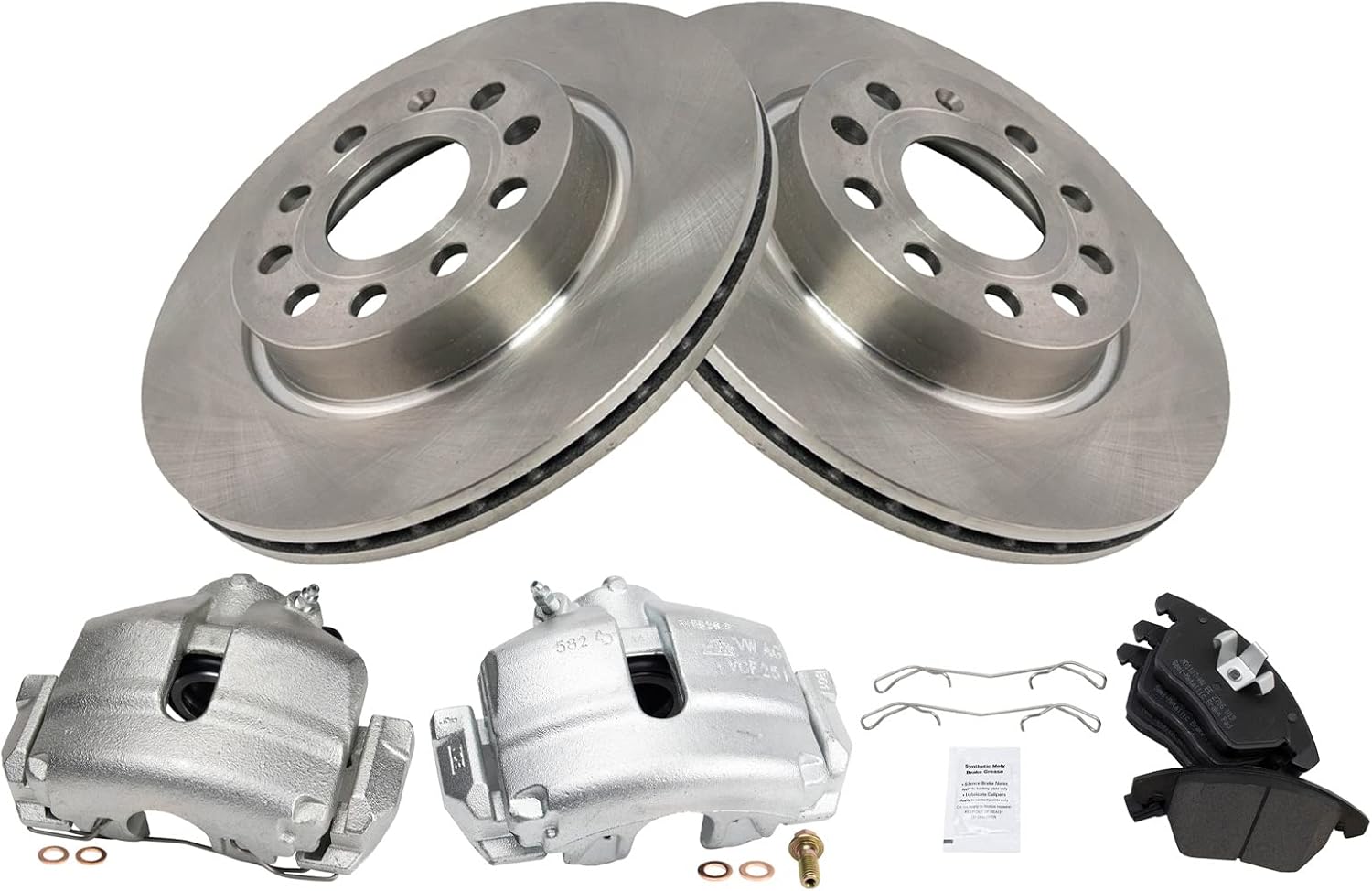 TRQ Front Brake Pad and Rotor Set Semi Metallic Calipers Compatible with 2013 Volkswagen GTI 2011 Jetta