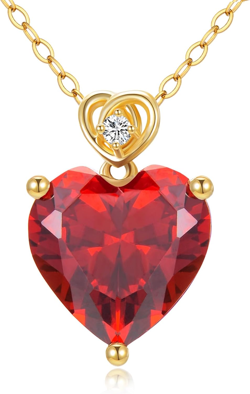 14k Gold Love Heart Gemstone Birthstone Necklaces for Women 3 Carat Heart-cut Created Birthstone Anniversary Birthday Mother's Day Pendant for Her 16+1+1 inch