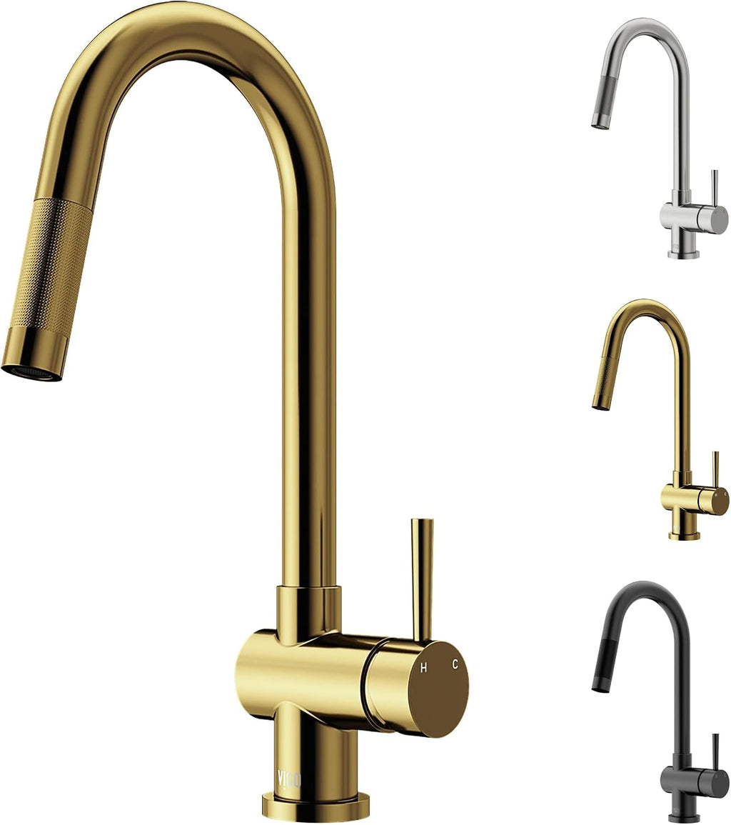 VIGO Gramercy 17'' H Single Handle Pull-Down Spout Kitchen Faucet in Matte Brushed Gold-VG02008MG