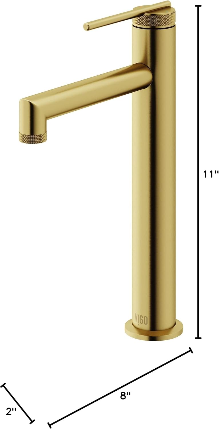 VIGO Sterling Single-Handle Single-Hole Mount Vessel Bathroom Sink Faucet, 11-Inch, Matte Brushed Gold, Modern Design, Solid Brass, 1.2 GPM WaterSense & Ceramic Disc Valve, Corrosion-Resistant