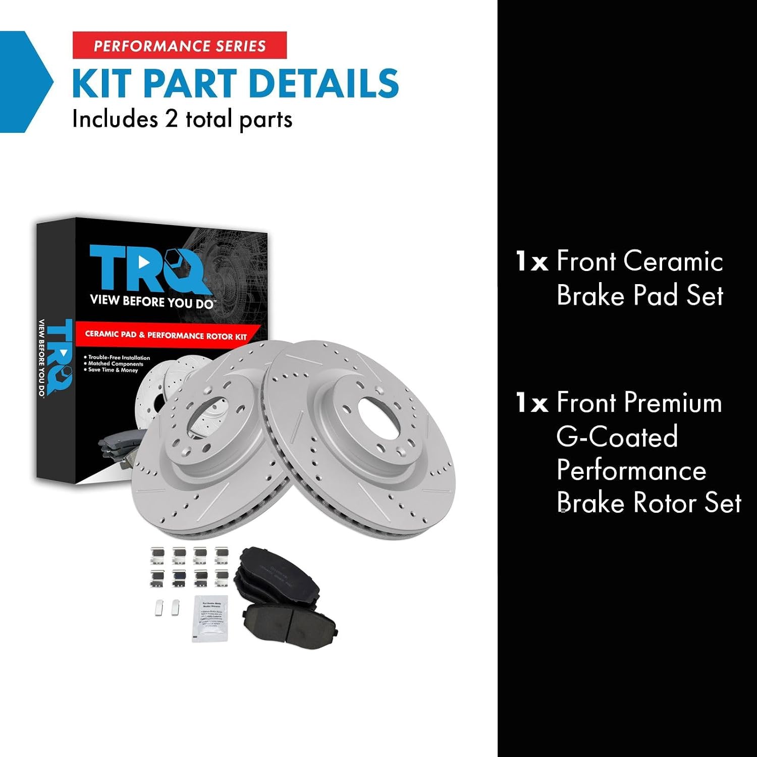 TRQ Performance Front Brake Pad and Rotor Set Ceramic Coated Drilled Slotted Rotors Compatible with 2007-2015 Mazda CX-9