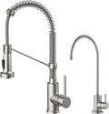 KRAUS Bolden Commercial Style Pull-Down Kitchen Faucet and Purita Water Filter Faucet Combo in Spot Free Stainless Steel, KPF-1610-FF-100SFS