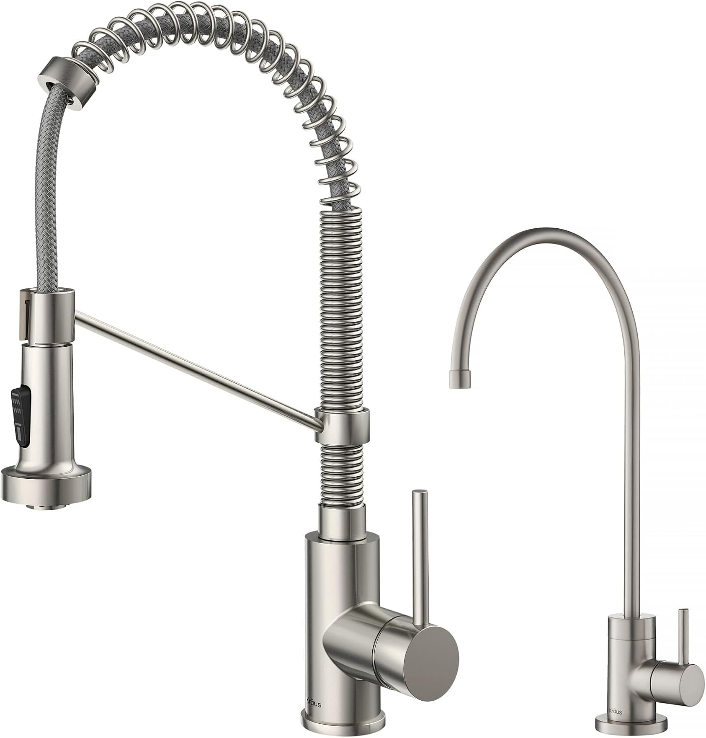 KRAUS Bolden Commercial Style Pull-Down Kitchen Faucet and Purita Water Filter Faucet Combo in Spot Free Stainless Steel, KPF-1610-FF-100SFS