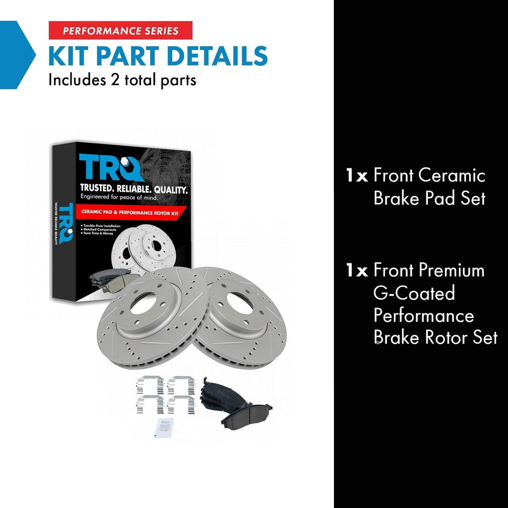 TRQ Performance Front Brake Pad and Rotor Set Ceramic Coated Drilled Slotted Compatible with 2003-2004 Infiniti M45 2002-2006 Q45