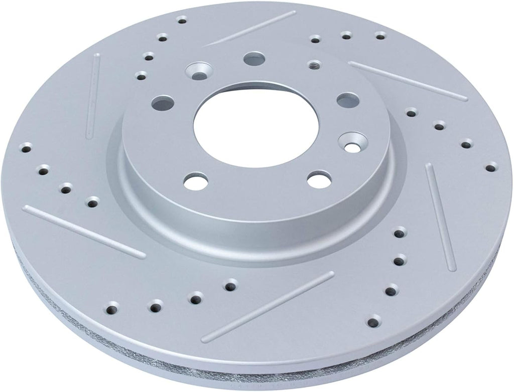 TRQ Performance Front Brake Pad and Rotor Set Ceramic Drilled Slotted Coated Vented Rotors Compatible with 2006-2012 Ford Fusion 2006 Lincoln Zephyr 2007-2012 MKZ 2006-2011 Mercury Milan
