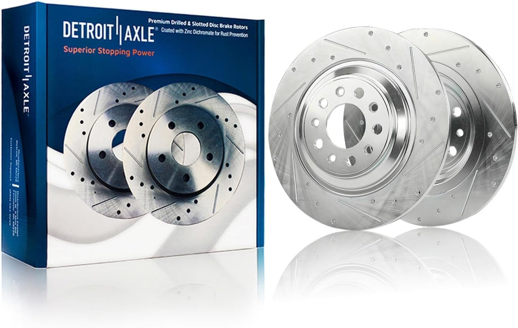 Detroit Axle - 10pc Brake Kit for 2016 2017 2018 2019 2020 2021 2022 2023 Jeep Cherokee, Drilled Disc Brake Rotors Ceramic Brakes Pads Replacement: 12.99' inch Front and 12.60' inch Rear Rotors