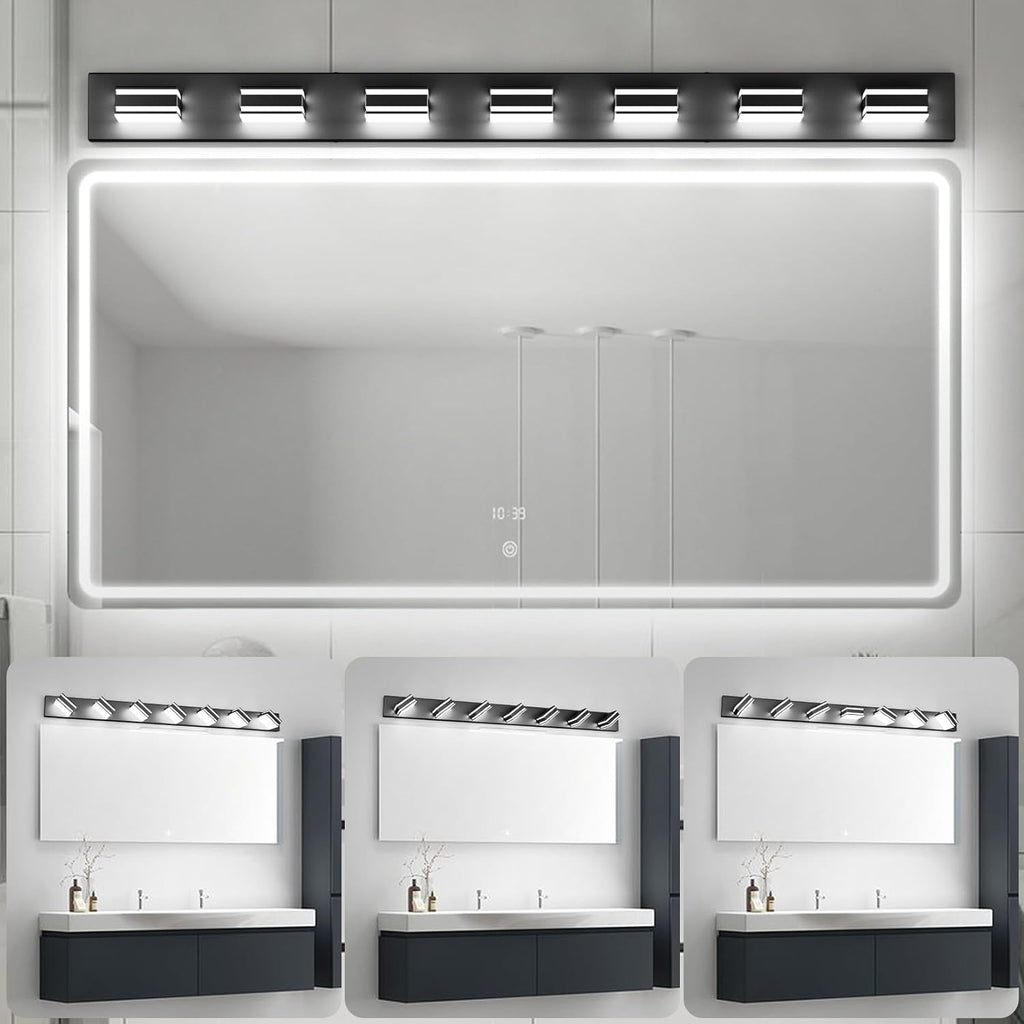 Ralbay 55inch Black Vanity Light for Bathroom 7-Light LED Modern Acrylic Matte Black Bathroom Wall Vanity Lighting Fixtures Over Mirror