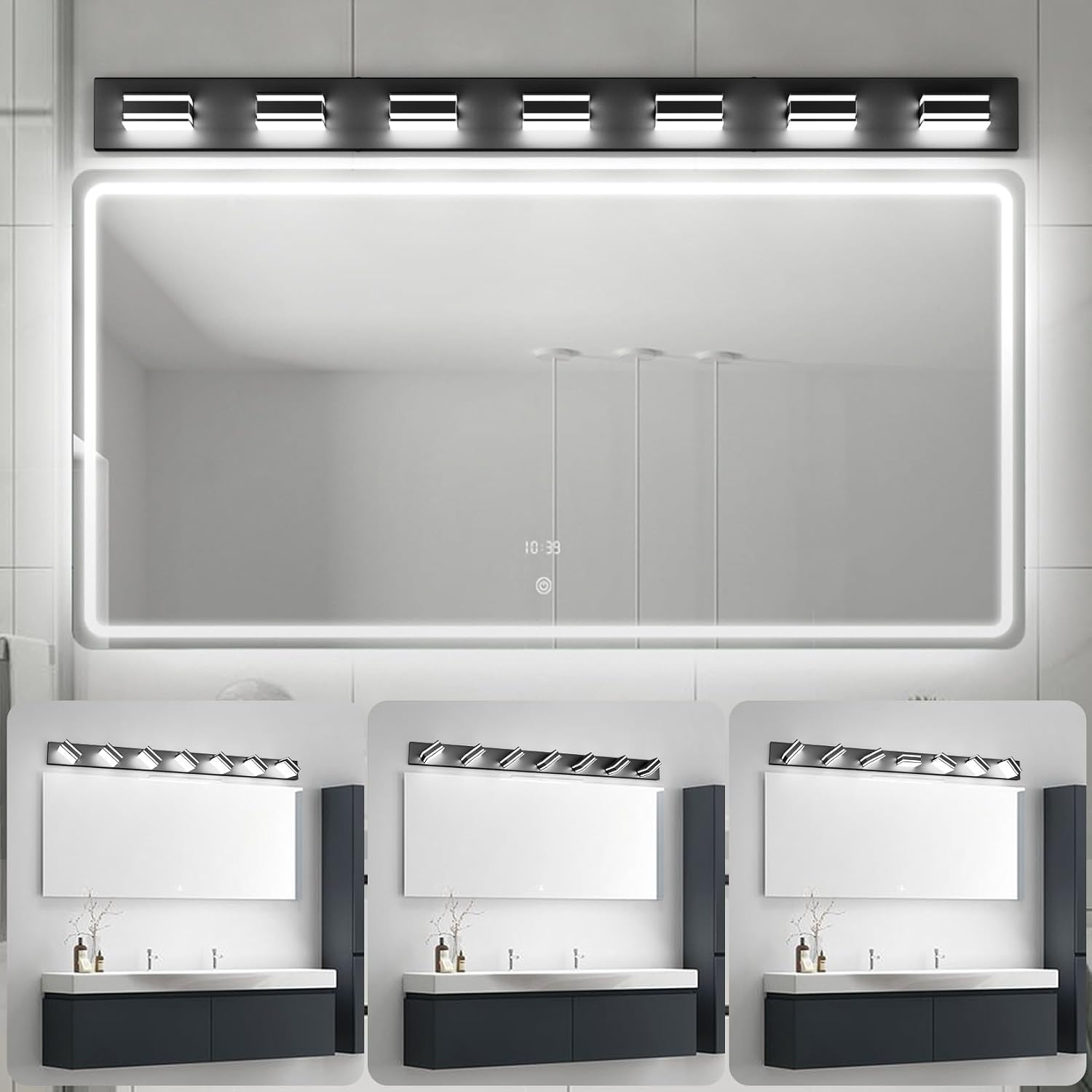 Ralbay 55inch Black Vanity Light for Bathroom 7-Light LED Modern Acrylic Matte Black Bathroom Wall Vanity Lighting Fixtures Over Mirror