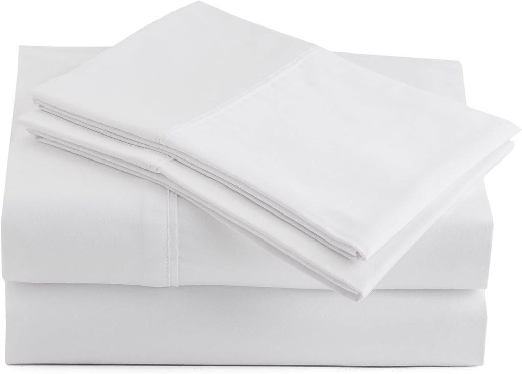 Peru Pima 415 Thread Count Percal Twin XL Sheet Set - 100% Peruvian Pima Cotton, 3 Piece (Flat, Fitted, 1 Pillowcase) - Cooling, Crisp, Deep Pocket, Hotel Quality Bedding - White