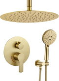 Brushed Gold Shower Faucet with Handheld Sprayer- 12 Inch Shower Head System Has Rain Shower Head and Handheld with Brass Valve- The Rainfall Shower Set for Bathroom Shower Fixtures