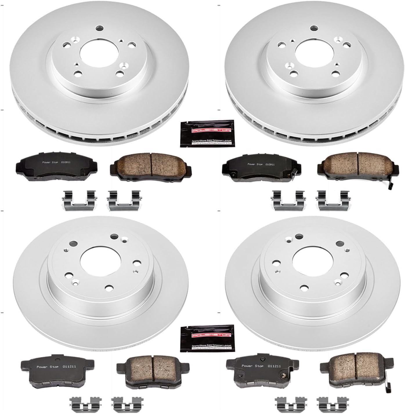 PowerStop Front and Rear Brake Kit for Acura TSX 2009-10 | Honda Accord 2008-10 - Fully-Coated Disc Rotors with Z17 Ceramic Brake Pads Replacement, CRK2742