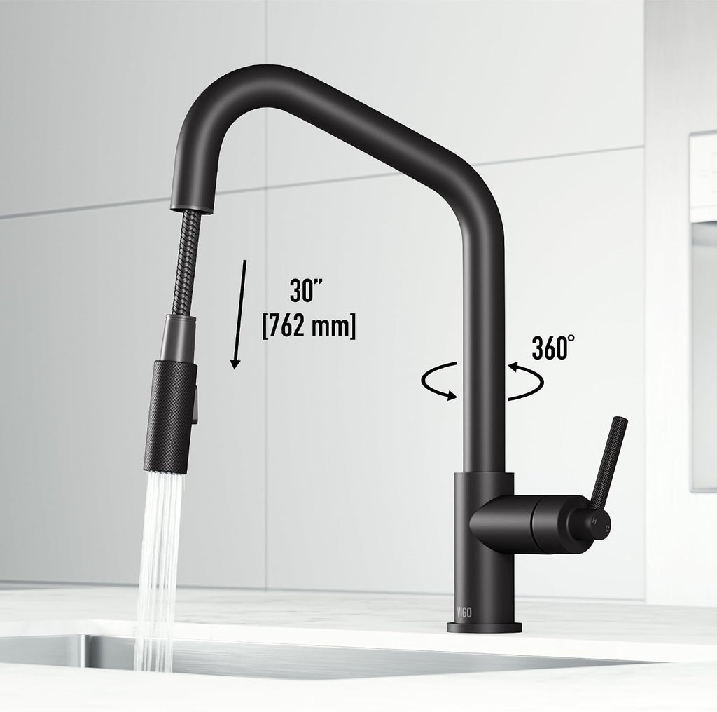 VIGO Utopia 15'' H Single Handle Pull-Down Sprayer Kitchen Bar Faucet in Matte Black-VG02038MB