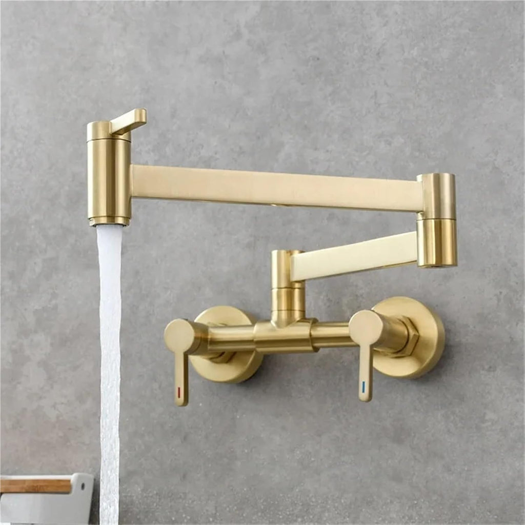 Pot Filler Tap Wall Mounted Foldable Kitchen Faucet Hot and Cold Single Hole Sink Tap Rotate Folding Spout(Brushed Gold A)