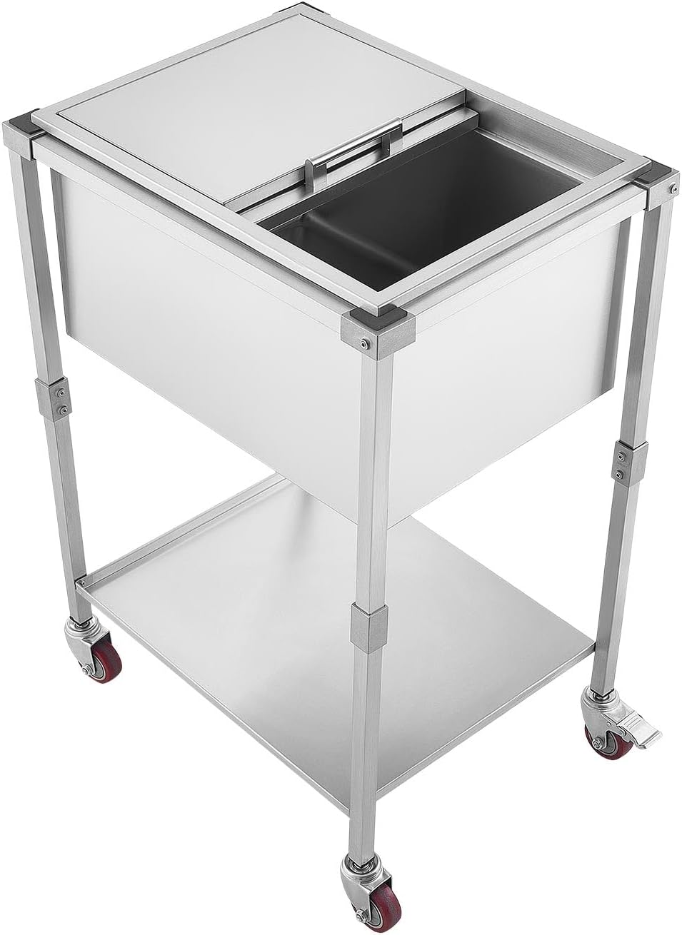 VEVOR Commercial Ice Bin, Underbar Ice Bin, Stainless Steel Ice Chest with Sliding Lid, Bottle Holders, Adjustable Bullet Feet, Cooler Cart Cocktail Unit for Bar Restaurant Pub