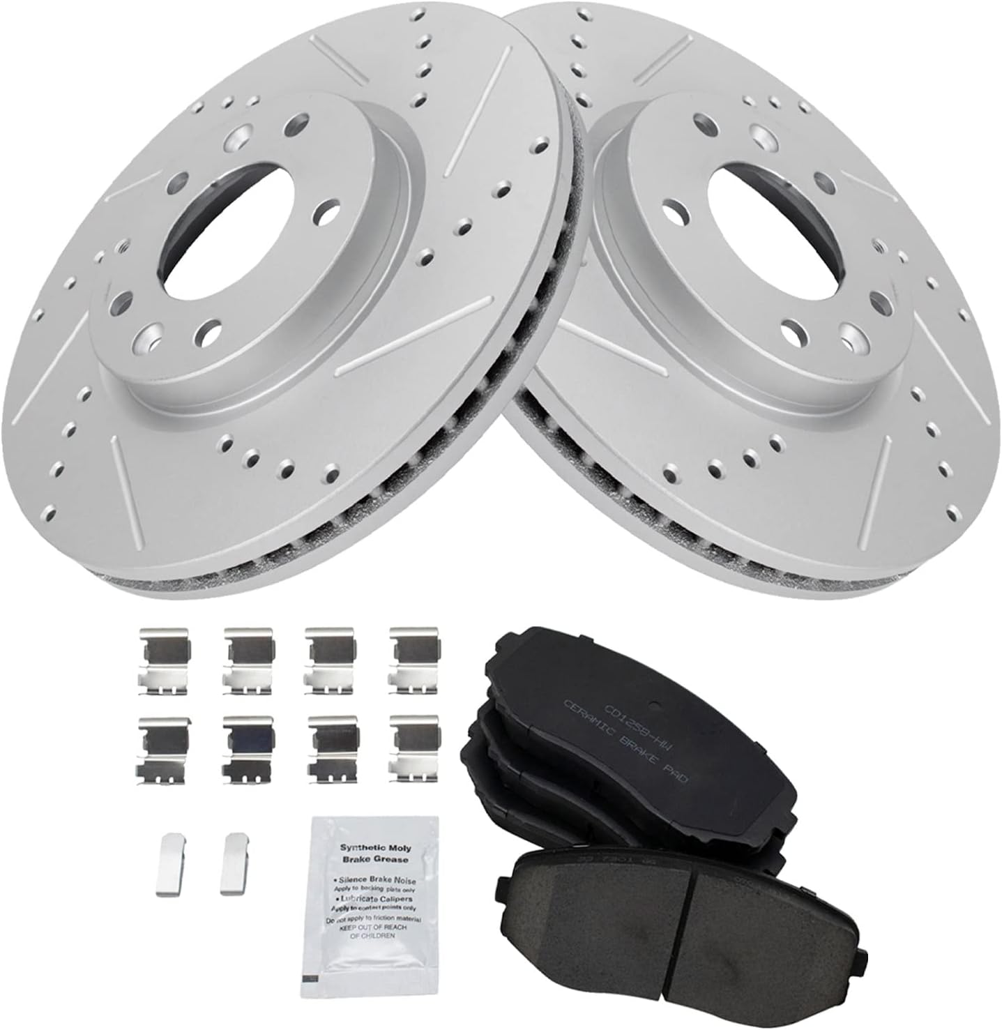 TRQ Performance Front Brake Pad and Rotor Set Ceramic G Coated Slotted Drilled Rotors Compatible with 2007-2012 Mazda CX-7