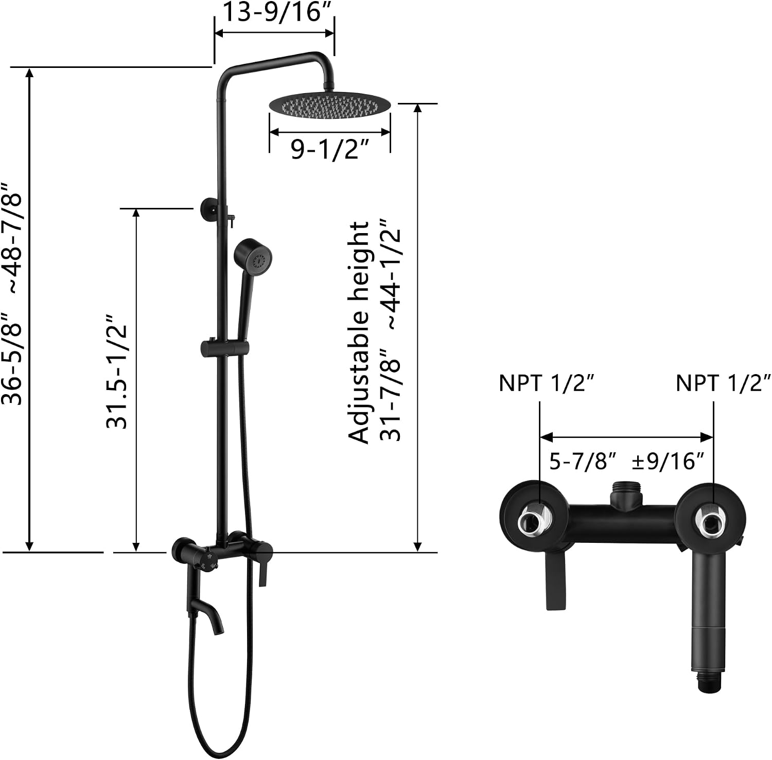 Shower Faucet - Shower Faucets Sets Complete, Shower System - Outdoor Shower Kit/Outdoor Shower Fixtures W/ SS304 Shower Head with 3 modes Handheld, Matte Black