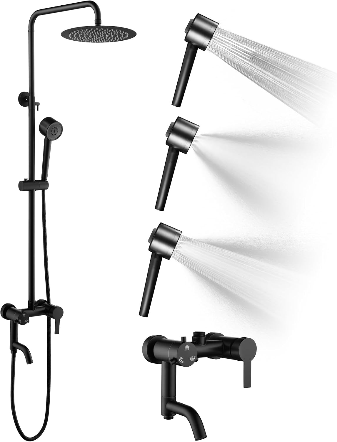 Shower Faucet - Shower Faucets Sets Complete, Shower System - Outdoor Shower Kit/Outdoor Shower Fixtures W/ SS304 Shower Head with 3 modes Handheld, Matte Black