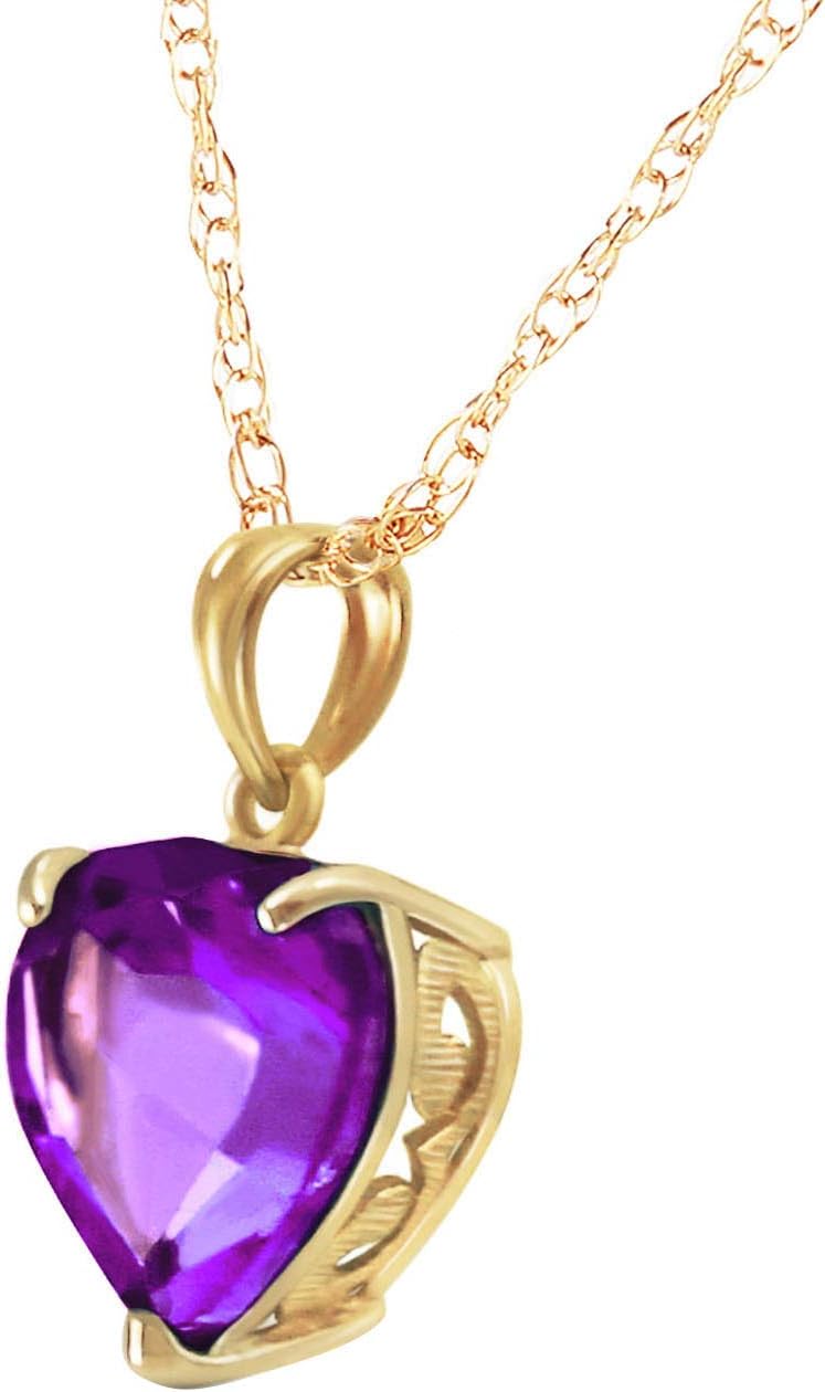 Galaxy Gold GG 3.1 Carat 14k Solid Gold Necklace with Natural Heart Shaped 10 mm Amethyst