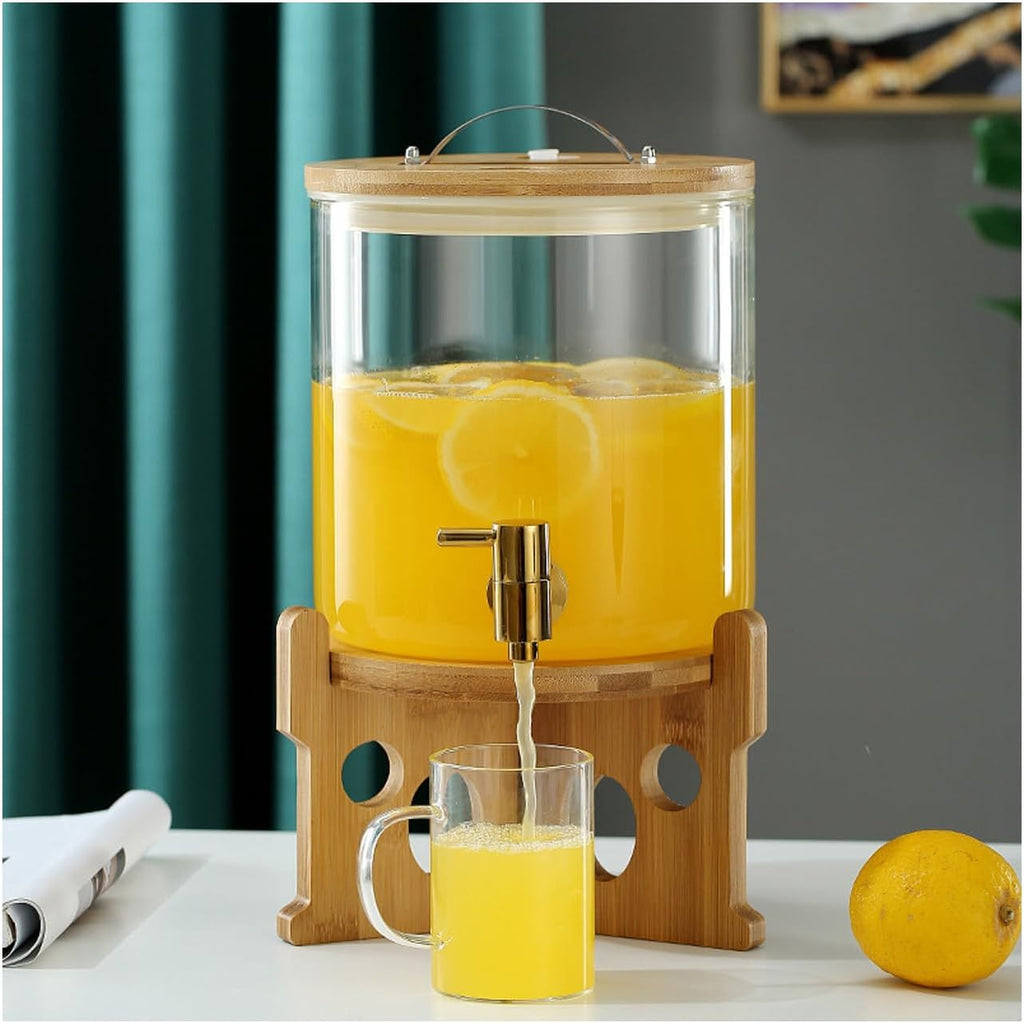 Drink Dispenser,Glass Drinking Dispenser with Lid,Juice Dispenser,Dispenser Jar,Lemonade Jar with Spigot,Suitable for Refrigerator,Suitable for Milk,Juice,Silve(Gold Faucet 5l)