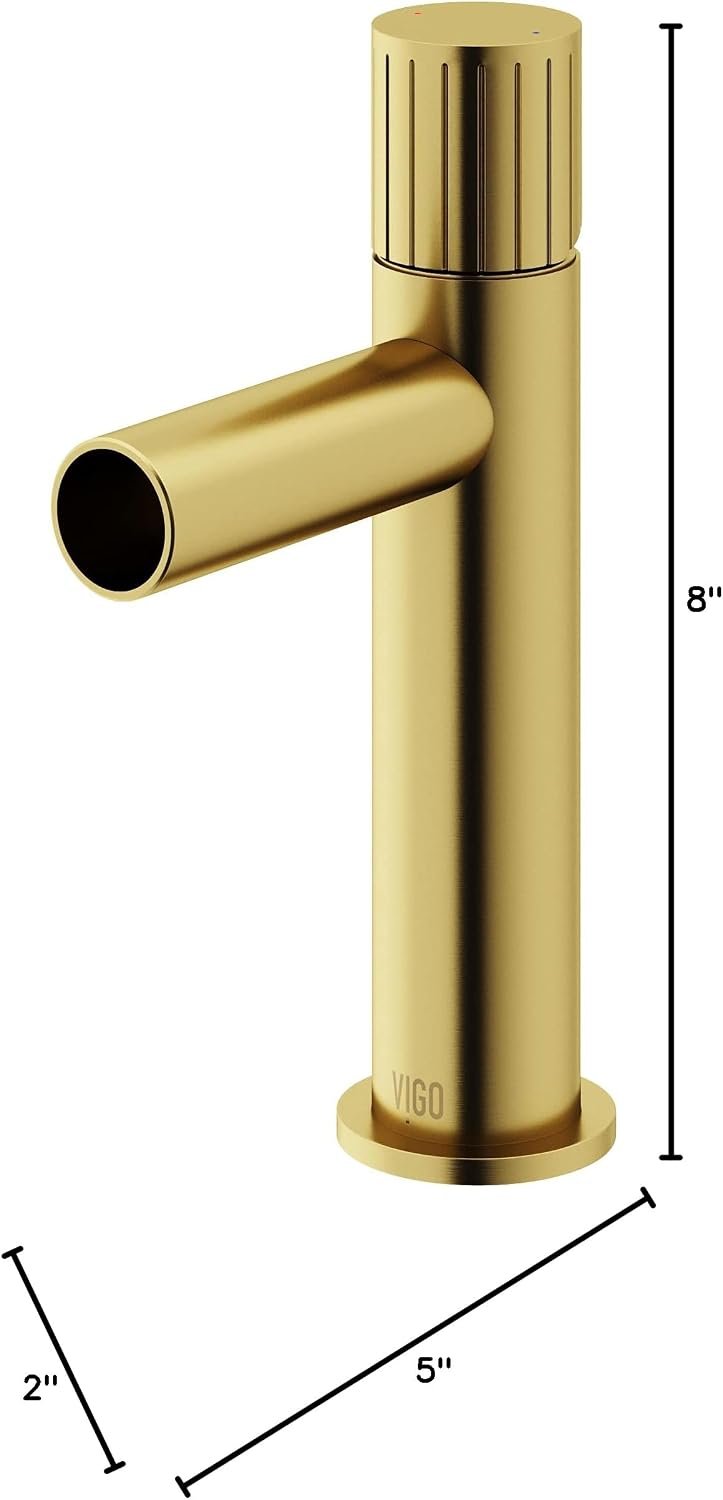 VIGO Ashford Single-Handle Single-Hole Mount Bathroom Sink Faucet, 8-Inch, Matte Brushed Gold, Modern Design, Solid Brass, 1.2 GPM WaterSense & Ceramic Disc Valve, Corrosion-Resistant